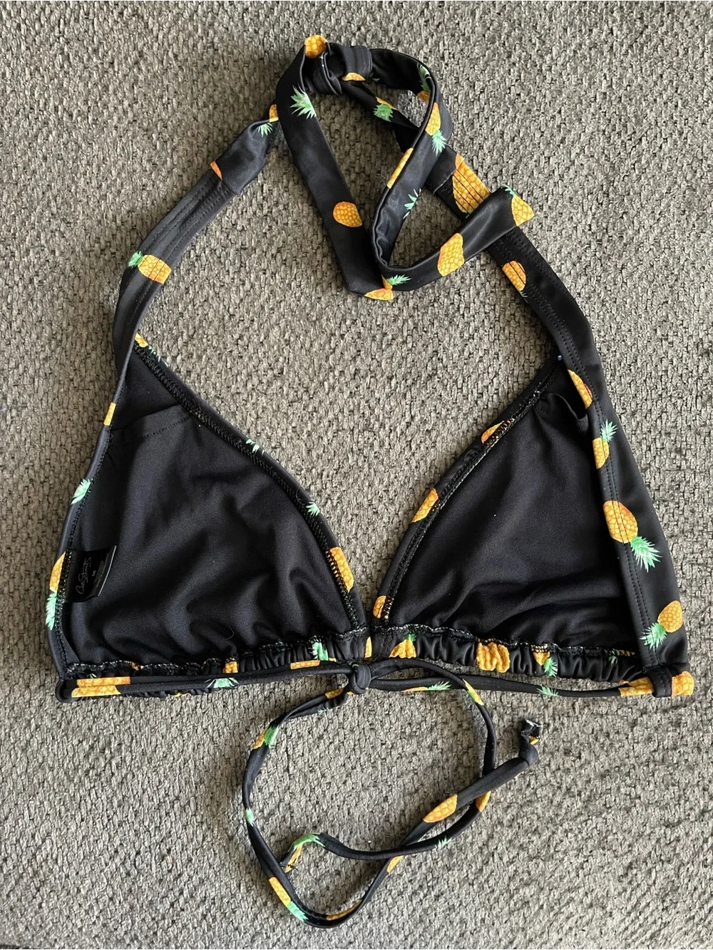 City Streets Black Triangle Bikini Top with Yellow Pineapple Detail - Picture 3 of 3